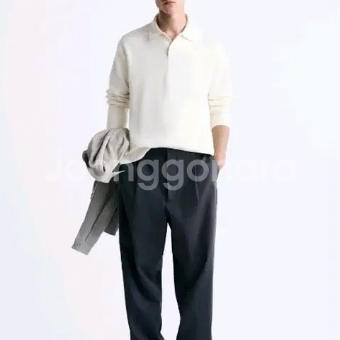 M) 자라 23FW 니트 폴로 셔츠 아이보리 비스코스 5536 303--1