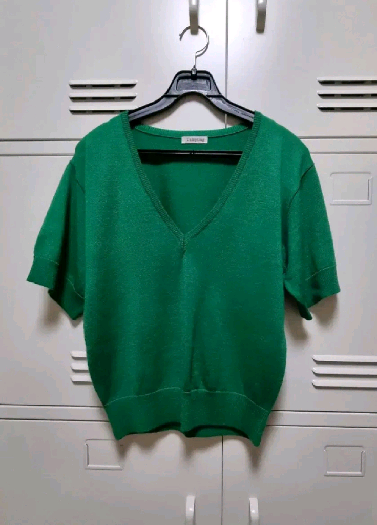 헤이 딥 브이넥 반팔 니트 - 그린 이미지