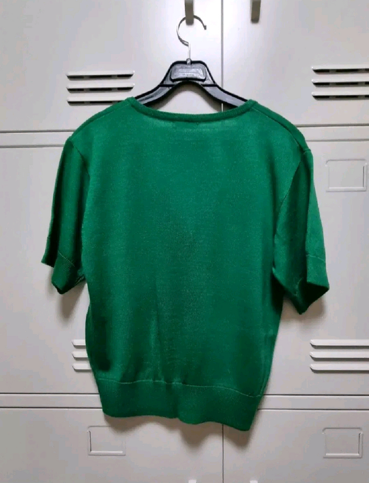 헤이 딥 브이넥 반팔 니트 - 그린 이미지