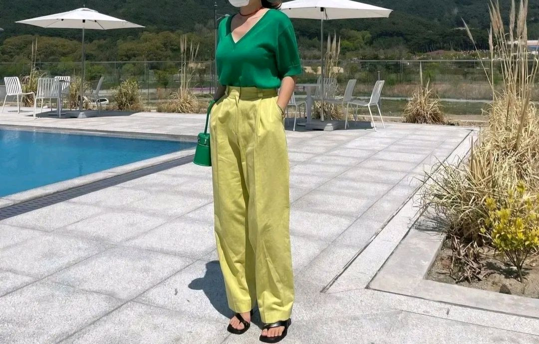 헤이 딥 브이넥 반팔 니트 - 그린 이미지