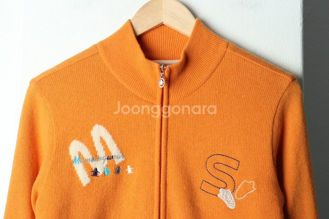W(S) 먼싱웨어 니트 가디건 집업 골프 방풍 주황--2