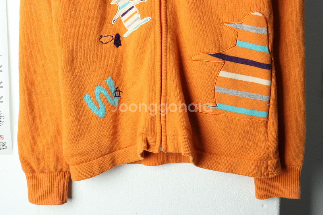 W(S) 먼싱웨어 니트 가디건 집업 골프 방풍 주황--3