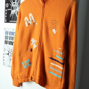 W(S) 먼싱웨어 니트 가디건 집업 골프 방풍 주황