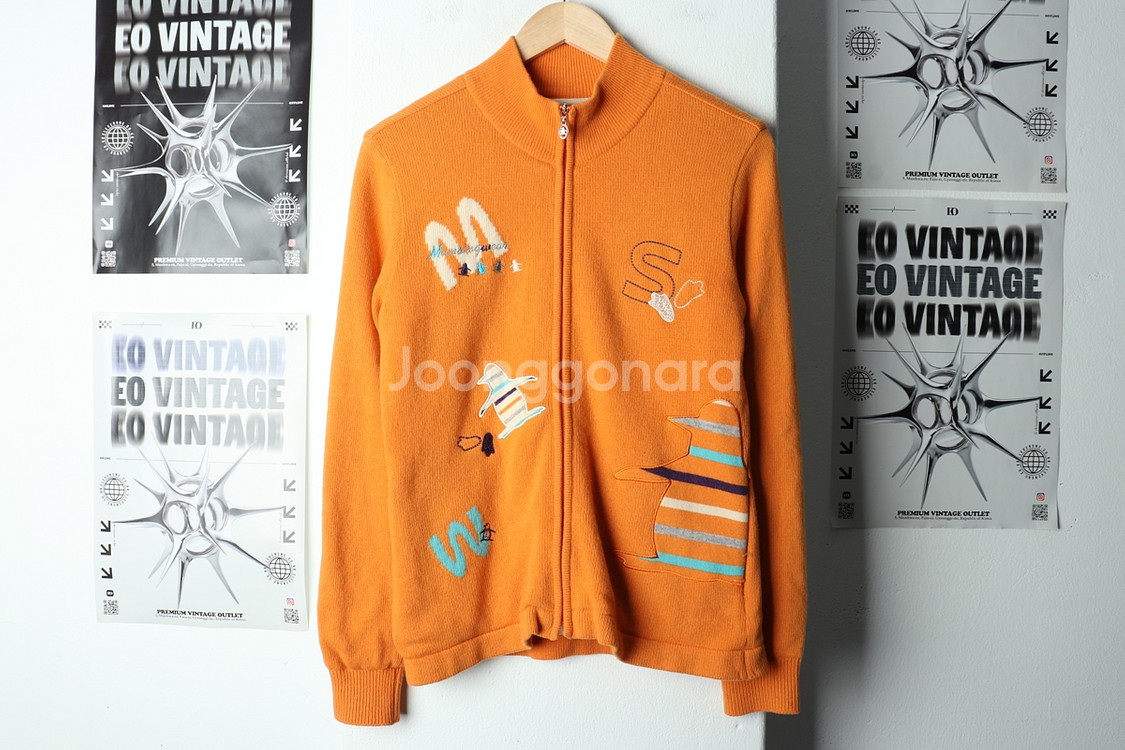 W(S) 먼싱웨어 니트 가디건 집업 골프 방풍 주황--1