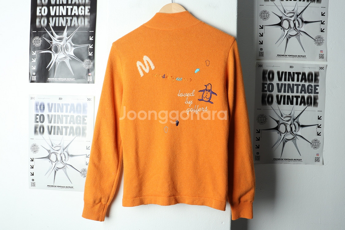 W(S) 먼싱웨어 니트 가디건 집업 골프 방풍 주황--4