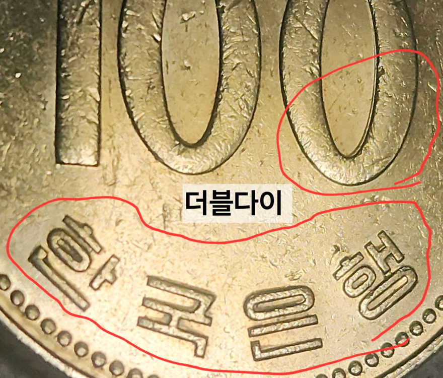 더블다이 에러 100원 동전 한국은행 주화 2000년 이미지
