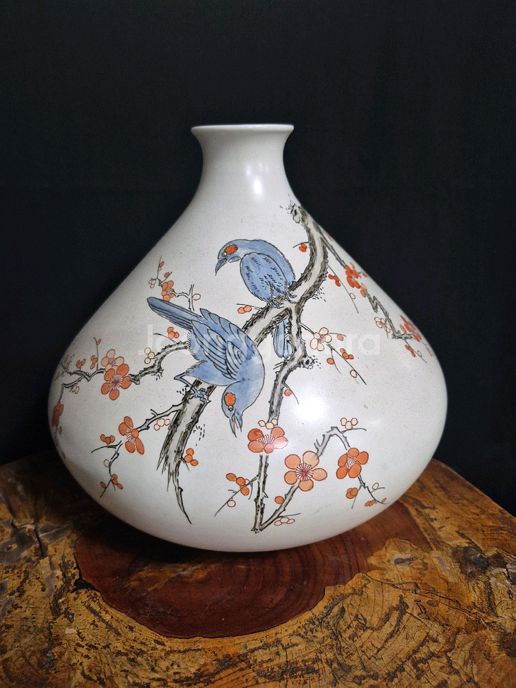 매조도 매화 도자기 화병 꽃병 주병--0