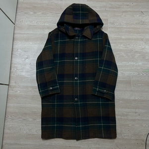 올젠 체크 후드 울 싱글 브레스티트 코트 [브라운] M/95