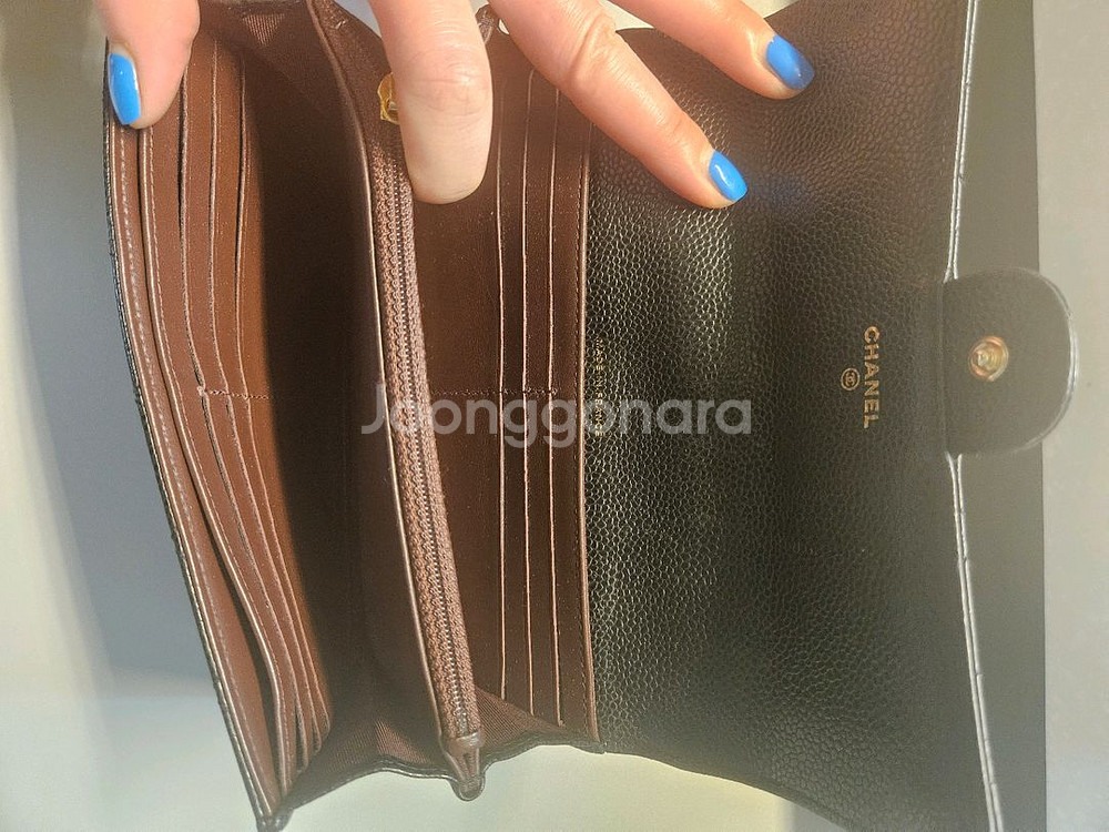 샤넬 캐비어 레더 장지갑--5