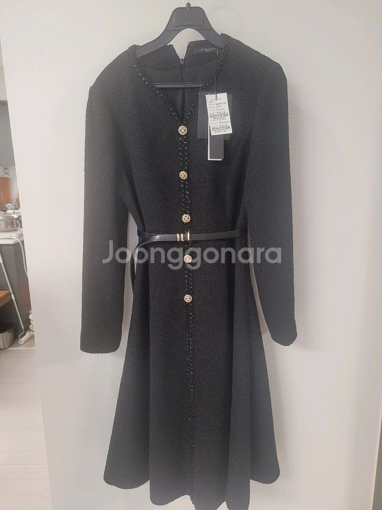 택달린 새상품 MINIMUM REFLEX 트위드 벨티드 원피스 (BLACK, 88-94-165)--1