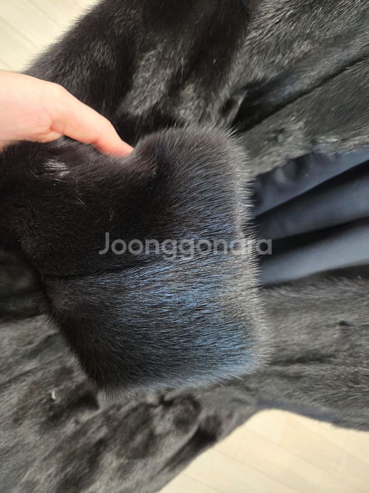 ROANNE 블랙 통밍크 천연 가죽 리얼 퍼코트 하프 자켓 후드 털옷 55-66--1