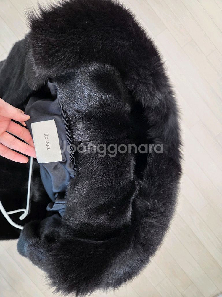 ROANNE 블랙 통밍크 천연 가죽 리얼 퍼코트 하프 자켓 후드 털옷 55-66--4