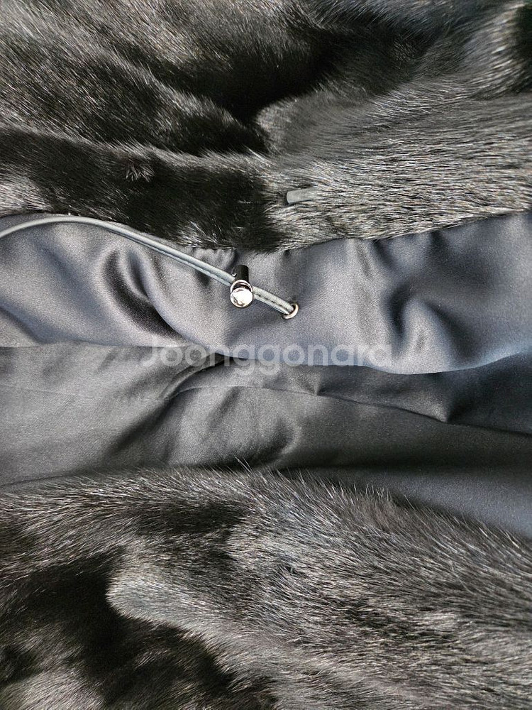 ROANNE 블랙 통밍크 천연 가죽 리얼 퍼코트 하프 자켓 후드 털옷 55-66--2