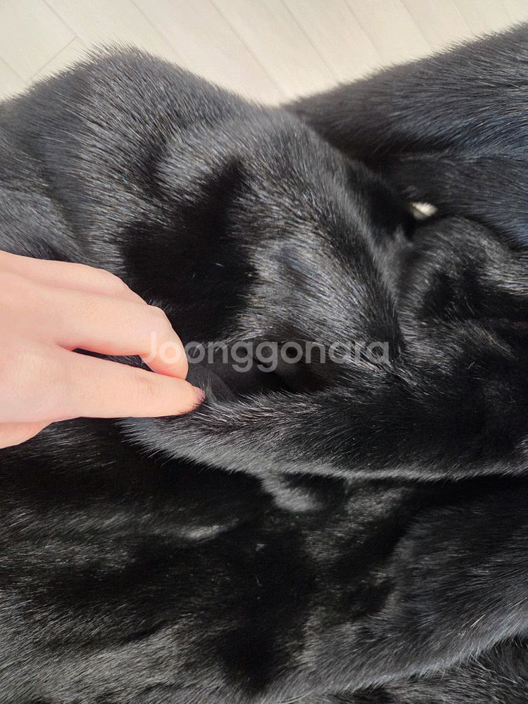 ROANNE 블랙 통밍크 천연 가죽 리얼 퍼코트 하프 자켓 후드 털옷 55-66--5