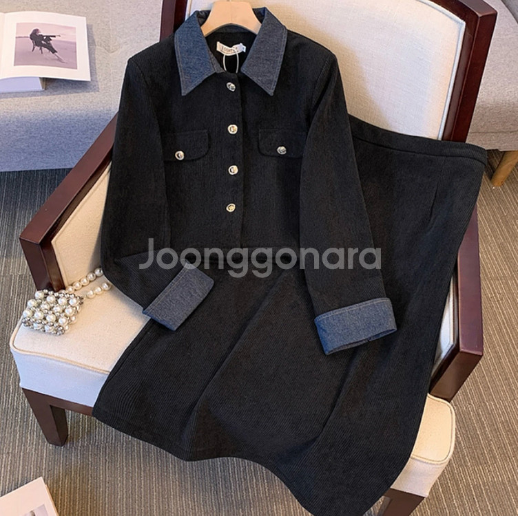 코듀로이 자켓+스커트 셋업 새상품(55-66)--0