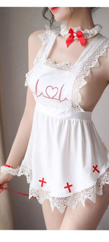 4종*화이트 메이드 코스프레 슬립,머리띠,목초커,양팔 레이스 끈--4