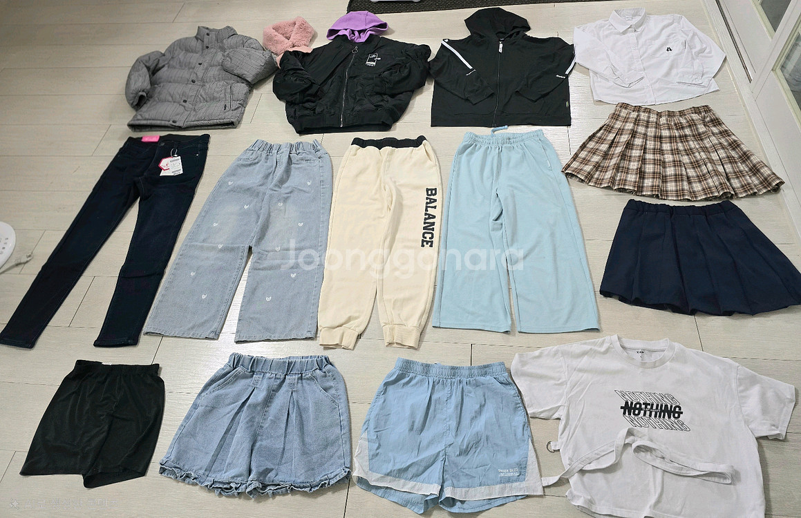 여아옷140-150사이즈 (다운패딩/바지/치마) 17벌 새옷포함 일괄5만원!--0