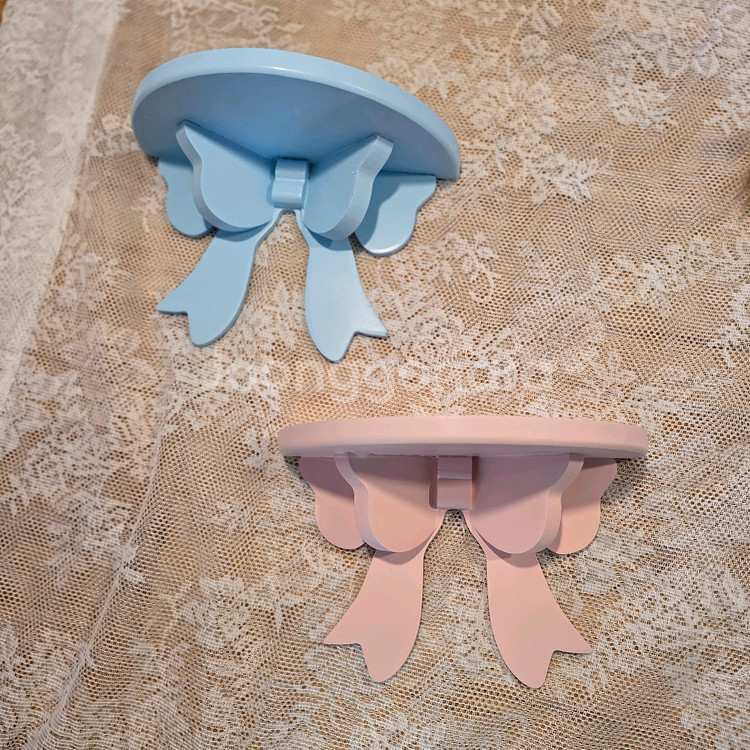 파스텔톤 솜사탕컬러 귀여운 리본모양 예쁜 나무선반 인형거치대진열대 보관함--0