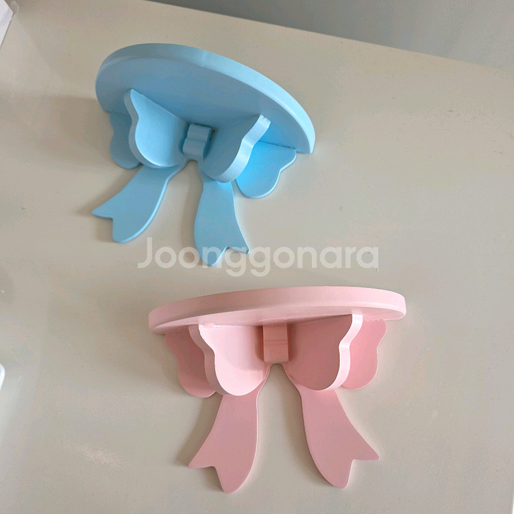 파스텔톤 솜사탕컬러 귀여운 리본모양 예쁜 나무선반 인형거치대진열대 보관함--3