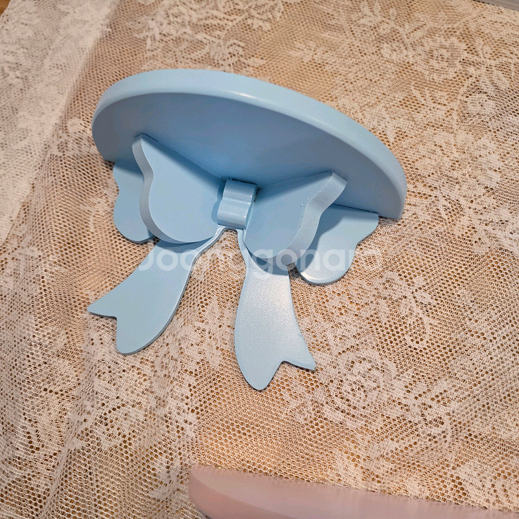 파스텔톤 솜사탕컬러 귀여운 리본모양 예쁜 나무선반 인형거치대진열대 보관함--2