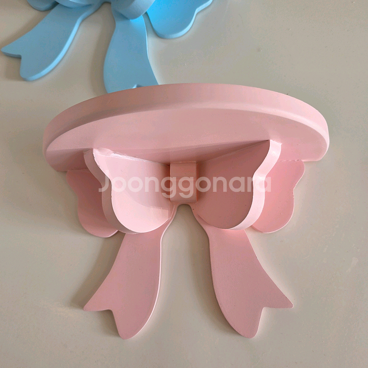 파스텔톤 솜사탕컬러 귀여운 리본모양 예쁜 나무선반 인형거치대진열대 보관함--4