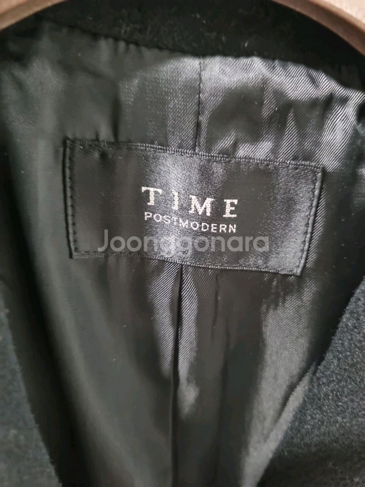 TIME 타임 블랙 가죽소매 모캐시미어 코트--3