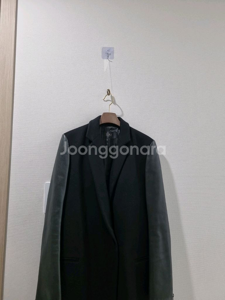 TIME 타임 블랙 가죽소매 모캐시미어 코트--1