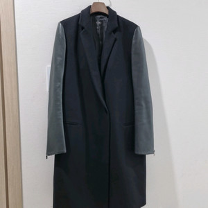 TIME 타임 블랙 가죽소매 모캐시미어 코트