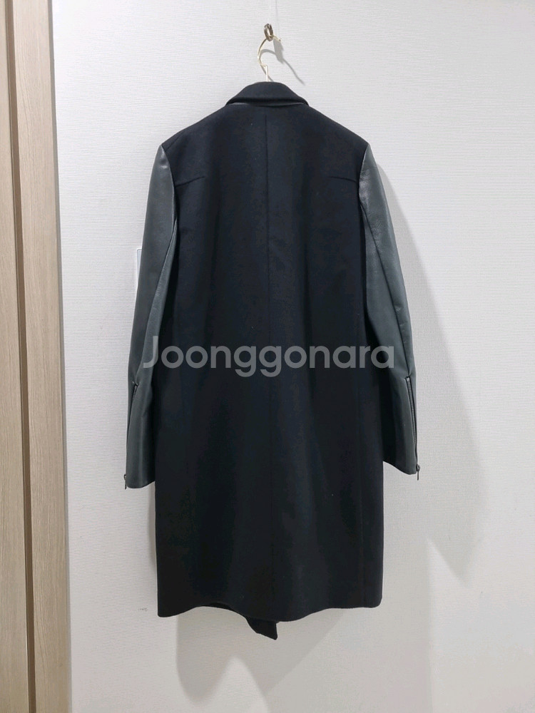 TIME 타임 블랙 가죽소매 모캐시미어 코트--4