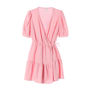 [M]앤아더스토리즈 핑크 퍼프 반팔 랩 캉캉 미니 원피스 드레스