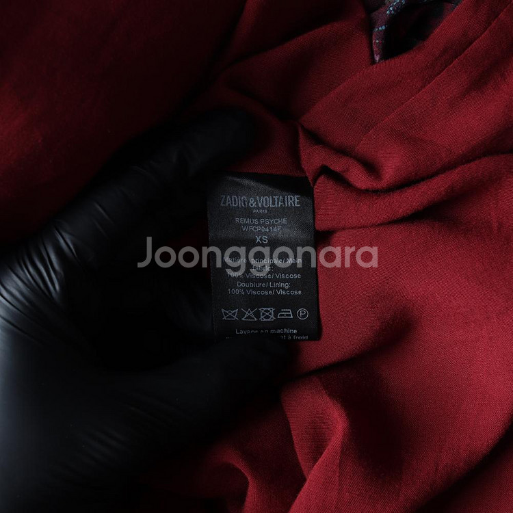 [XS]쟈딕앤볼테르 버건디 패턴 리본 타이 긴팔 미니 원피스--6