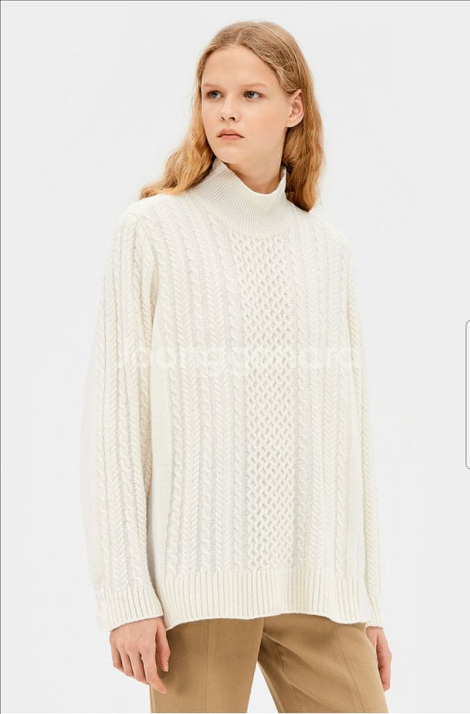 한섬 시스템 SYSTEM 백셔링 울100% 케이블 니트 배색 블라우스 티셔츠 프릴 하이넥 폴라--1