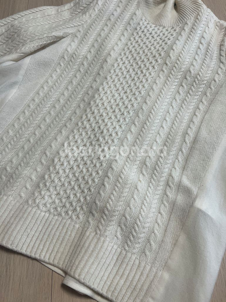 한섬 시스템 SYSTEM 백셔링 울100% 케이블 니트 배색 블라우스 티셔츠 프릴 하이넥 폴라--16