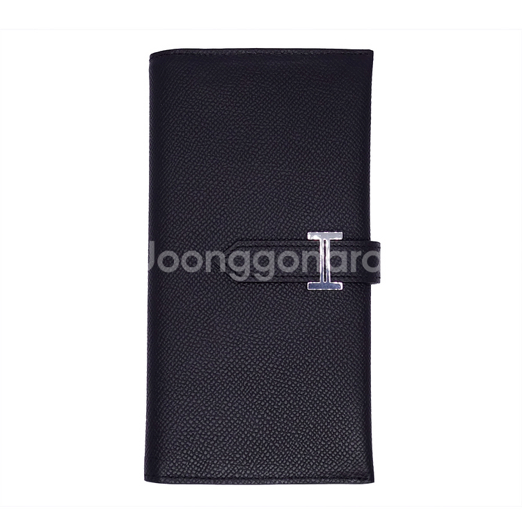 에르메스 베안 소플렛 블랙컬러 앱송 은장 장지갑 G 각인 카드포켓 5개--0