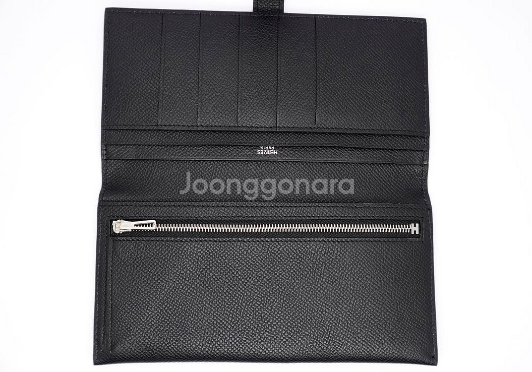 에르메스 베안 소플렛 블랙컬러 앱송 은장 장지갑 G 각인 카드포켓 5개--3