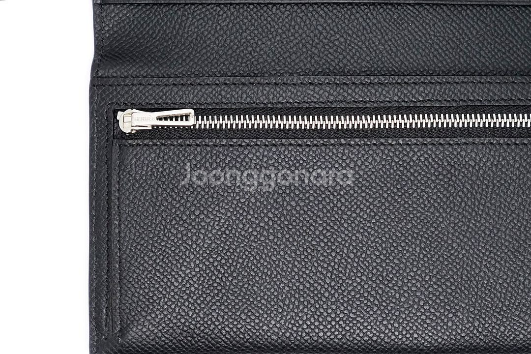에르메스 베안 소플렛 블랙컬러 앱송 은장 장지갑 G 각인 카드포켓 5개--4