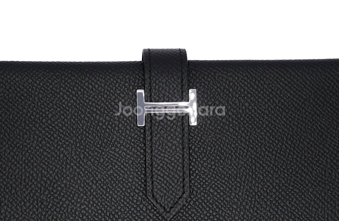 에르메스 베안 소플렛 블랙컬러 앱송 은장 장지갑 G 각인 카드포켓 5개--8