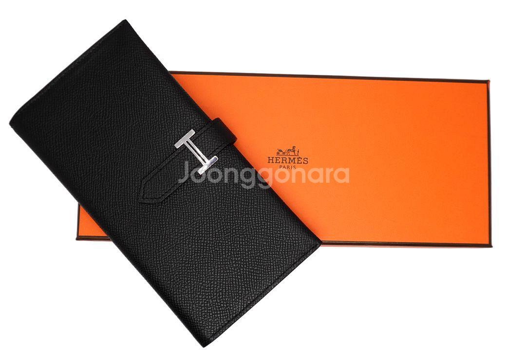에르메스 베안 소플렛 블랙컬러 앱송 은장 장지갑 G 각인 카드포켓 5개--9