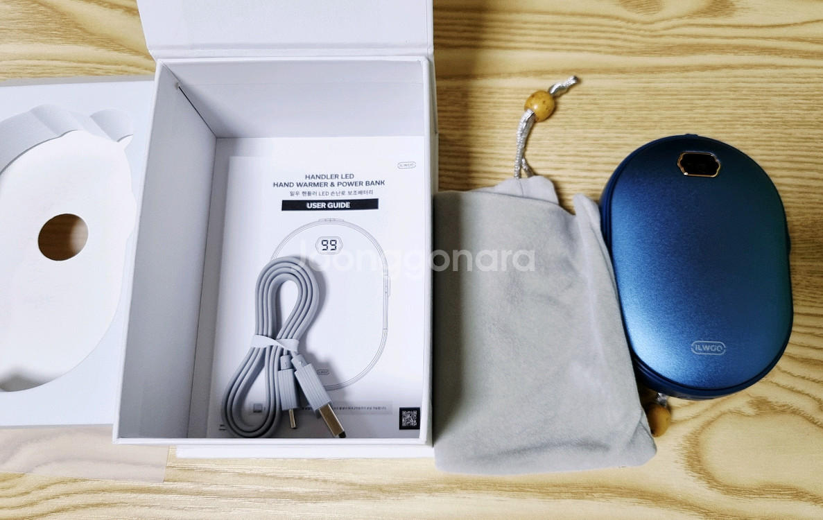 일우 핸들러 LED 손난로 보조배터리 네이비 새제품(미사용)--3