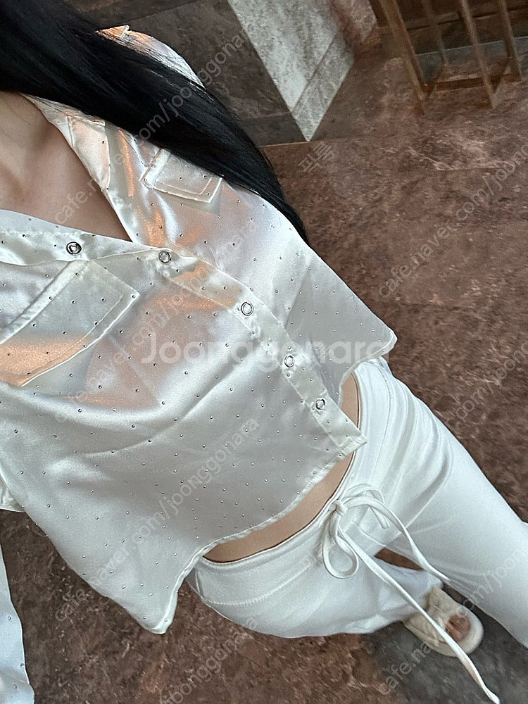 수입 큐빅 새틴 블라우스 셔츠 남방 새상품--0