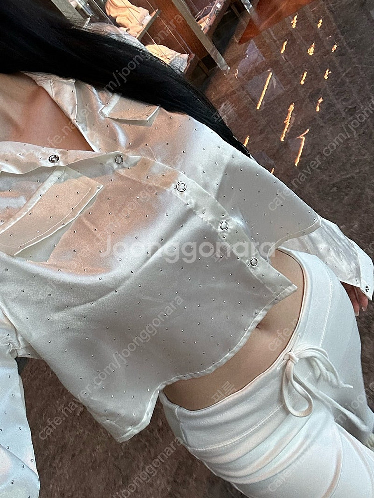 수입 큐빅 새틴 블라우스 셔츠 남방 새상품--1