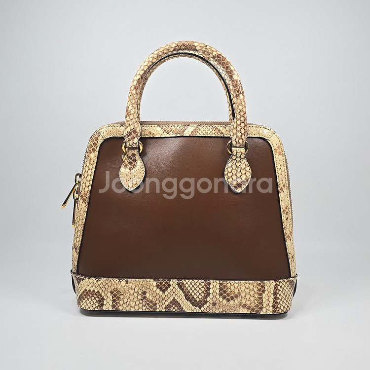 구찌 스몰 레더 파이톤 트리밍 홀스빗 1955 탑 핸들 토트 겸 숄더백--2