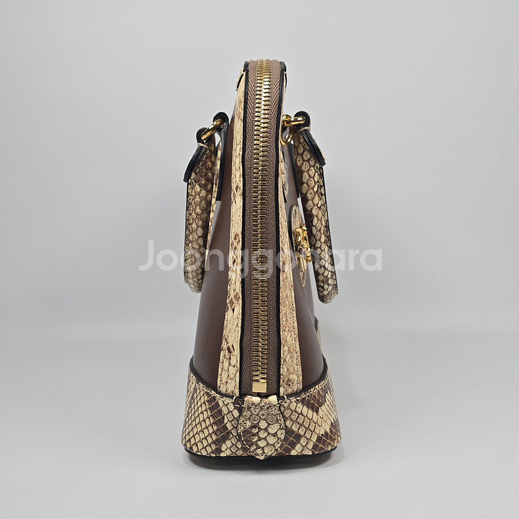 구찌 스몰 레더 파이톤 트리밍 홀스빗 1955 탑 핸들 토트 겸 숄더백--4