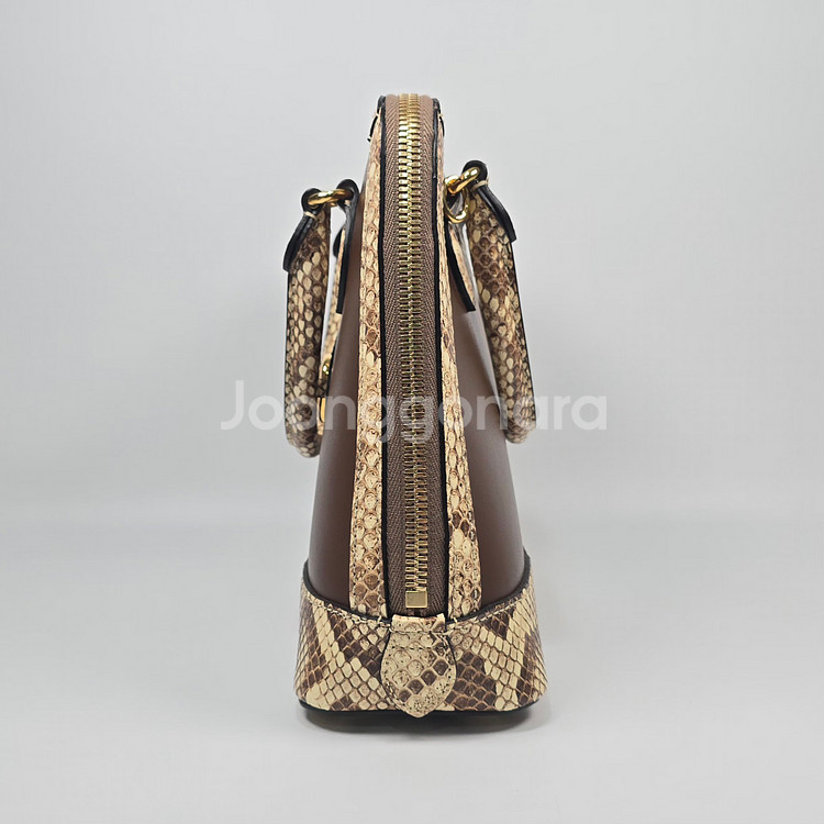 구찌 스몰 레더 파이톤 트리밍 홀스빗 1955 탑 핸들 토트 겸 숄더백--3