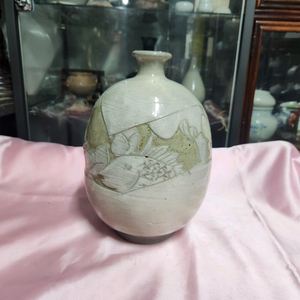 분청 어문 편병 도자기