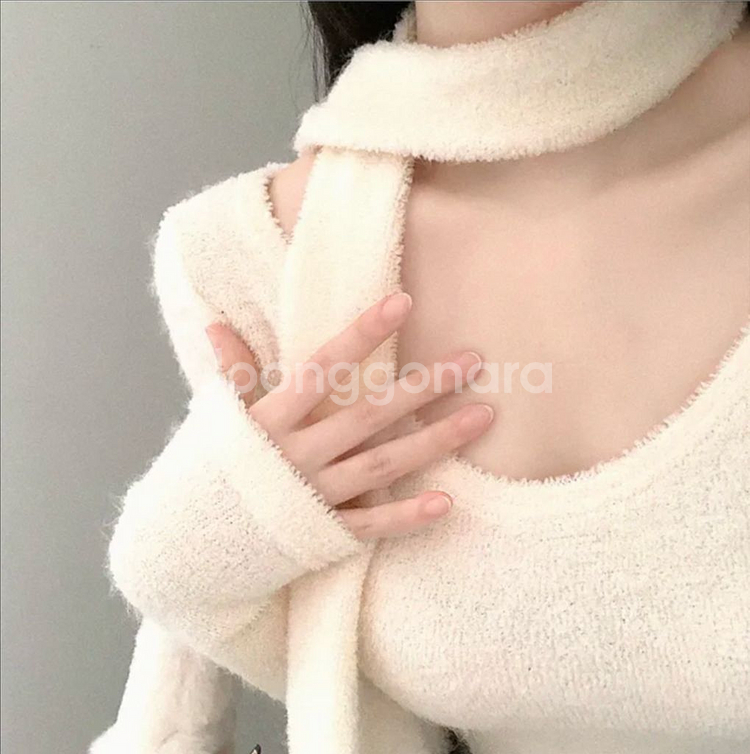 라운드 타올 니트티 머플러 세트 (아이보리)--2