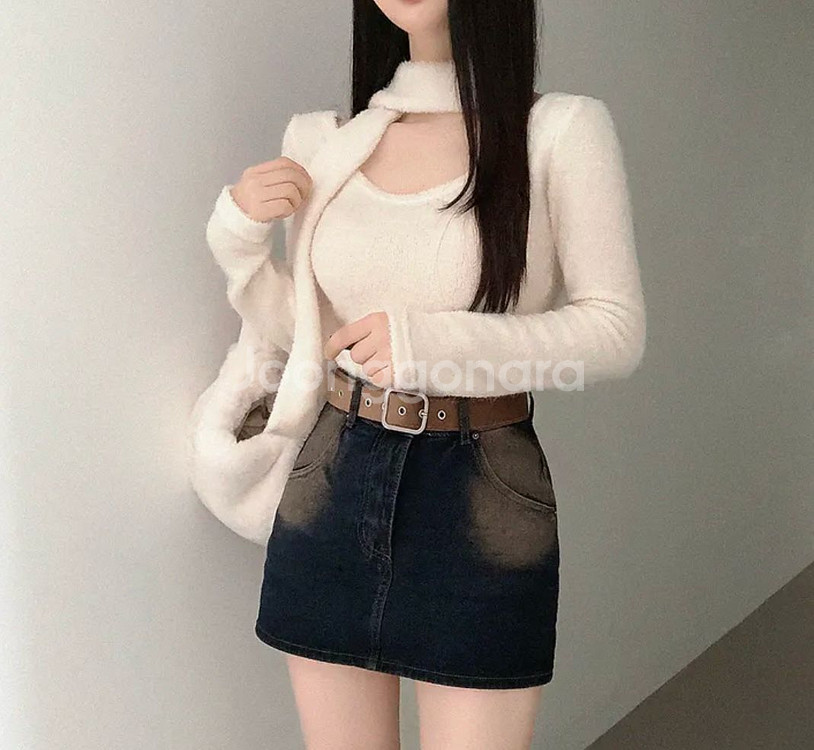 라운드 타올 니트티 머플러 세트 (아이보리)--1