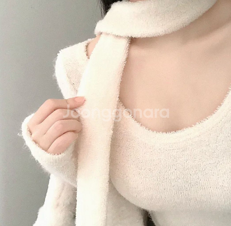 라운드 타올 니트티 머플러 세트 (아이보리)--3