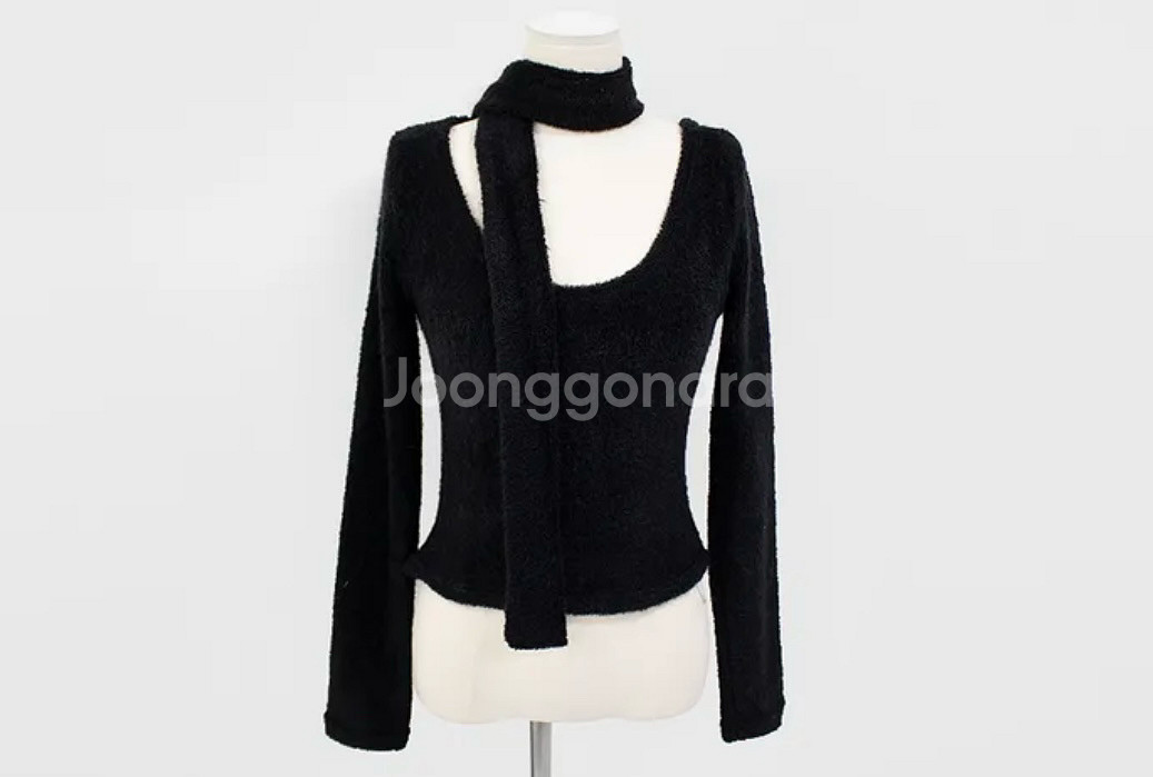 라운드 타올 니트티 머플러 세트 (블랙)--7