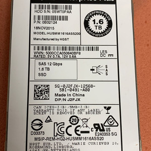 DELL 서버용 HGST MLC SAS SSD 12Gb/S HUSMM1616ASS200 1.6TB